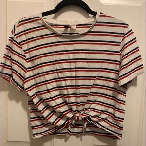 Divided red and blue striped crop top